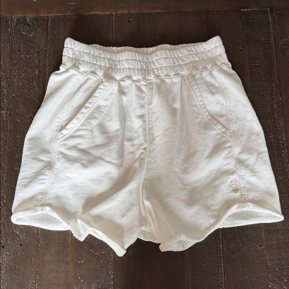 Women’s White Terry Cloth Elastic Waist Shorts